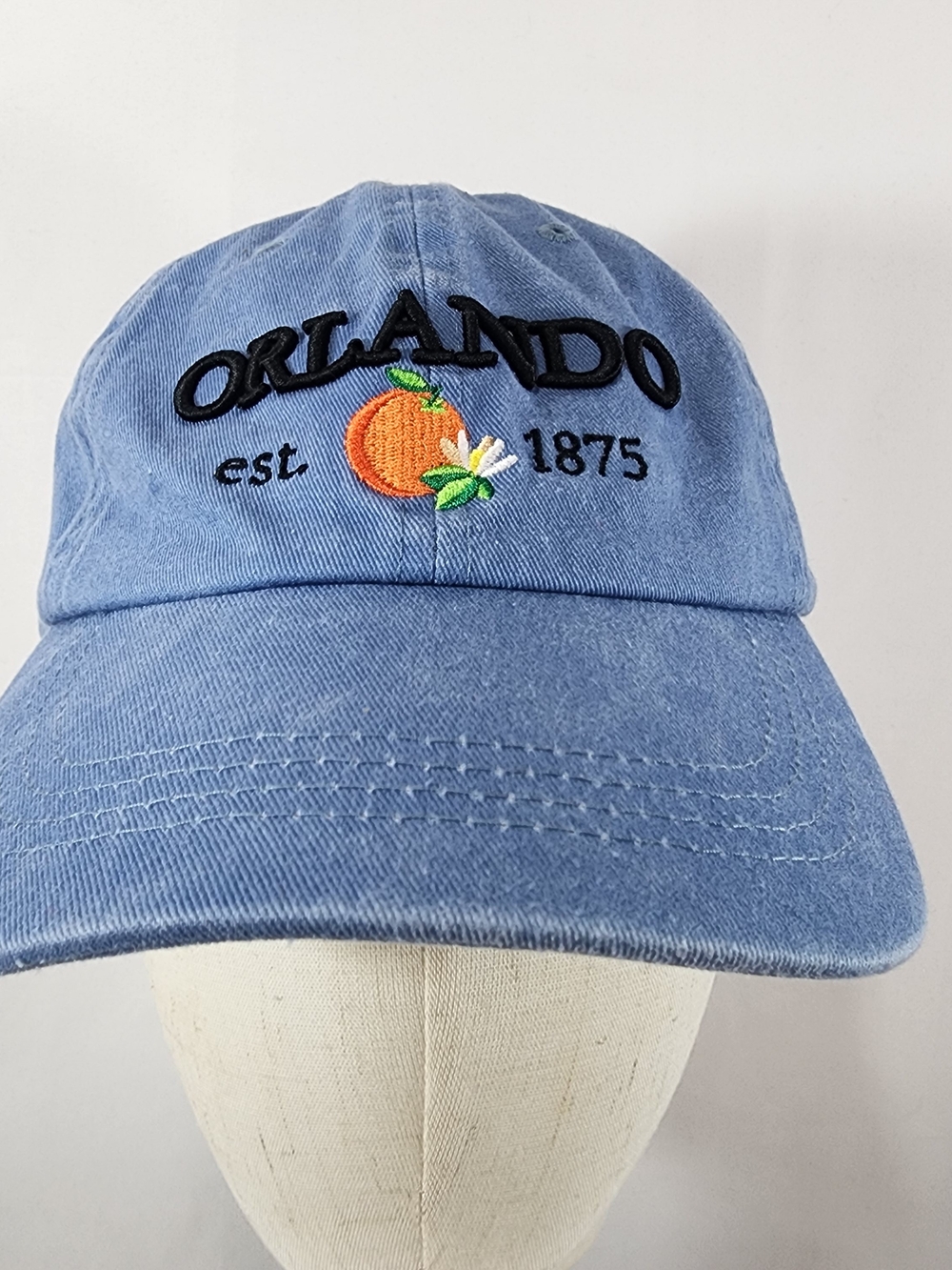 NWOT Orlando Florida Denim Dad Hat Cap Embroidered Orange Retro Style Est 1875